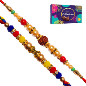 2 Rakhi - Crystals and Rudraksh Rakhi With Chocolate Box