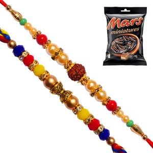 2 Rakhi - Crystals and Rudraksh Rakhi With Chocolate Box