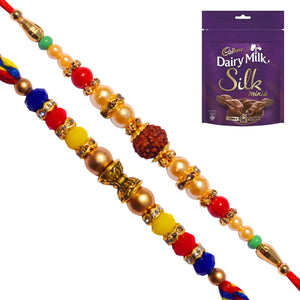 2 Rakhi - Crystals and Rudraksh Rakhi With Chocolate Box