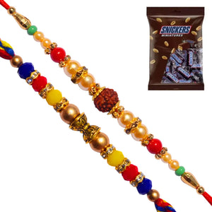 2 Rakhi - Crystals and Rudraksh Rakhi With Chocolate Box
