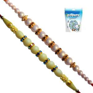 2 Rakhi - Exclusive Pearl Rakhi Set With Chocolate Packs