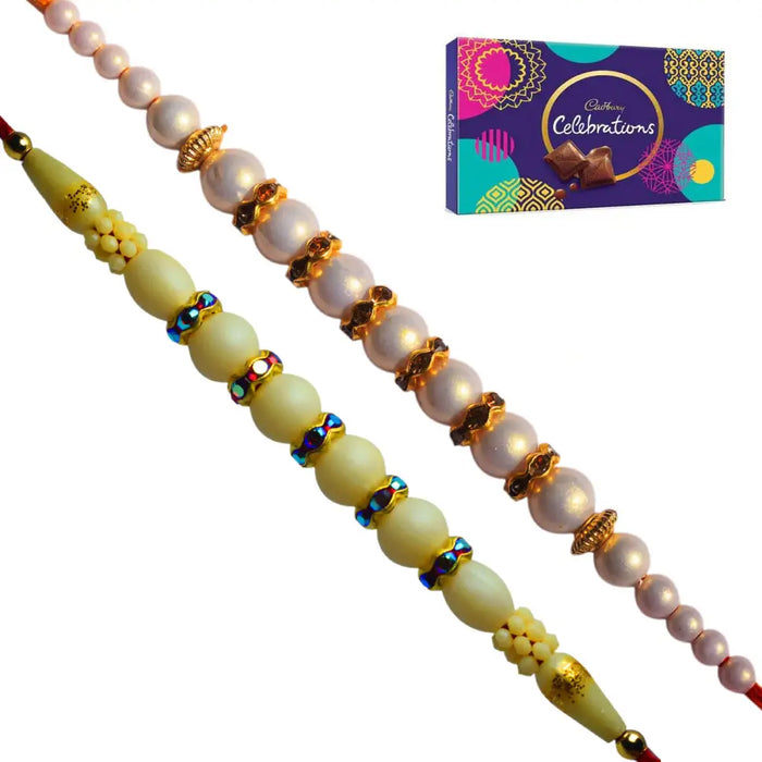 2 Rakhi - Exclusive Pearl Rakhi Set With Chocolate Packs