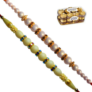 2 Rakhi - Exclusive Pearl Rakhi Set With Chocolate Packs