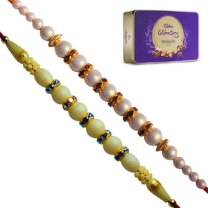 2 Rakhi - Exclusive Pearl Rakhi Set With Chocolate Packs