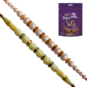 2 Rakhi - Exclusive Pearl Rakhi Set With Chocolate Packs
