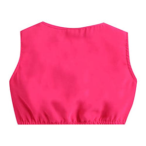 Girls Polyester Top & Floral Print Skirt Set in Pink Color