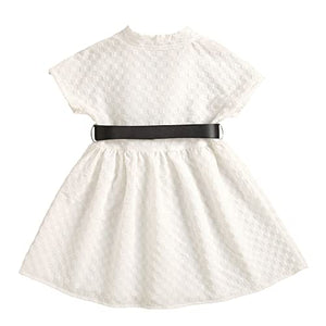 Girl's Solid Knee-Length Casual Dress Polyester In White Color