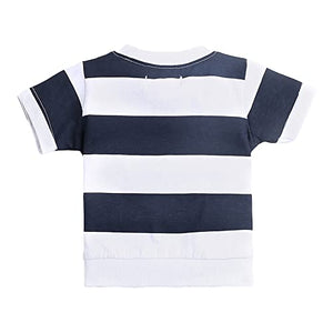Boys Cotton Stripes Bear Print Half Sleeves T-shirt and Joggers Set In Multi Color