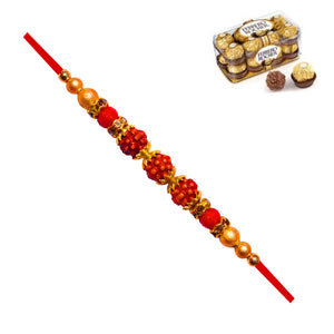 1 Rakhi - Small Rudraksh Rakhi With Ferrero Rocher Chocolate Box Or Kaju Katli