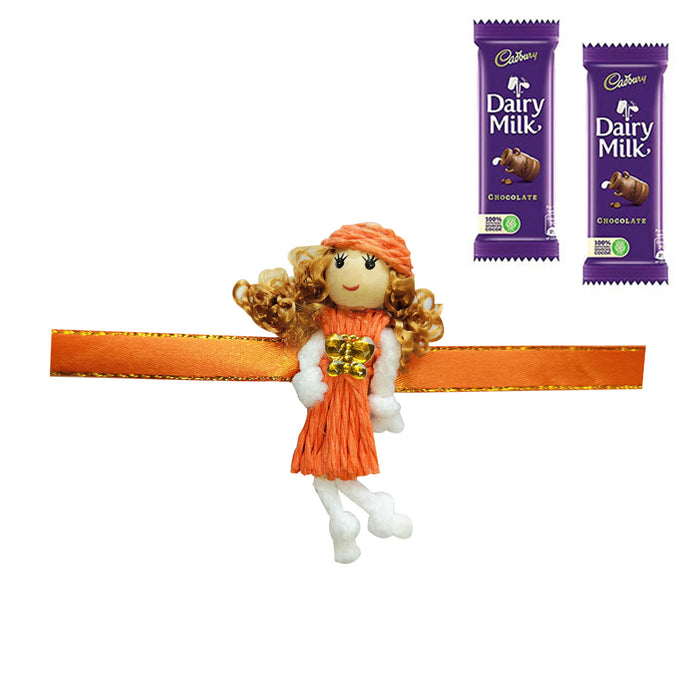 1 Rakhi - Beautiful Doll Rakhi With 2 Cadbury Dairy Milk Chocolate Bar
