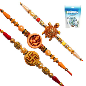 3 Rakhi - Om, Ganeshji, and Swastik Rakhis With Chocolate Box