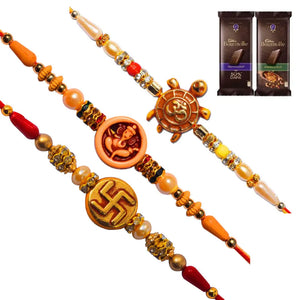 3 Rakhi - Om, Ganeshji, and Swastik Rakhis With Chocolate Box