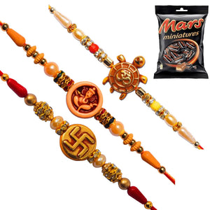 3 Rakhi - Om, Ganeshji, and Swastik Rakhis With Chocolate Box
