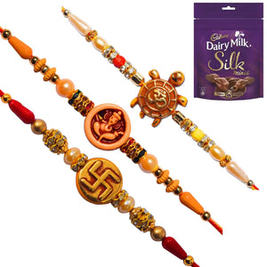 3 Rakhi - Om, Ganeshji, and Swastik Rakhis With Chocolate Box
