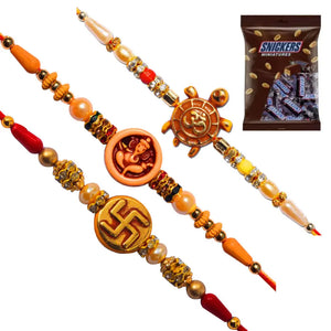 3 Rakhi - Om, Ganeshji, and Swastik Rakhis With Chocolate Box