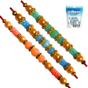 3 Rakhi - AD Pearls and Colored Beads Rakhi With Chocolates