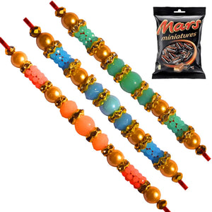 3 Rakhi - AD Pearls and Colored Beads Rakhi With Chocolates