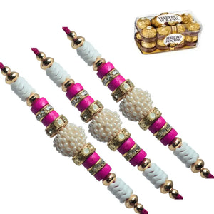 3 Rakhi - Pearls Rakhi Set With Chocolate