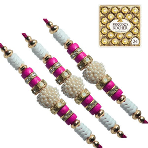 3 Rakhi - Pearls Rakhi Set With Chocolate