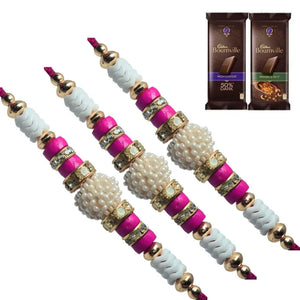 3 Rakhi - Pearls Rakhi Set With Chocolate