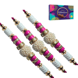 3 Rakhi - Pearls Rakhi Set With Chocolate