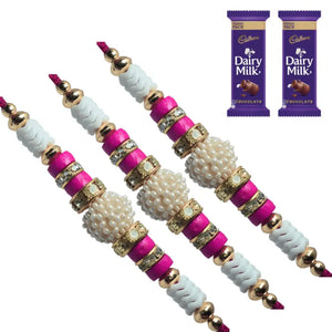 3 Rakhi - Pearls Rakhi Set With Chocolate