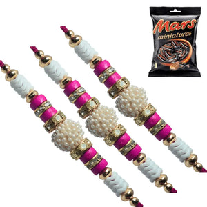 3 Rakhi - Pearls Rakhi Set With Chocolate