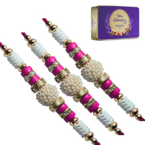 3 Rakhi - Pearls Rakhi Set With Chocolate