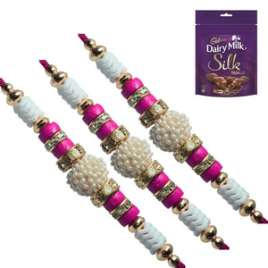 3 Rakhi - Pearls Rakhi Set With Chocolate