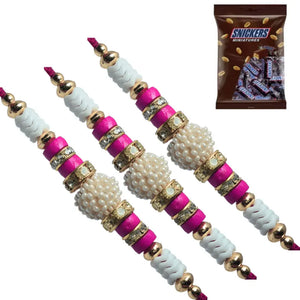 3 Rakhi - Pearls Rakhi Set With Chocolate