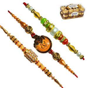 3 Rakhi - Beautiful Fancy Rakhis with Chocolate Box