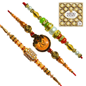 3 Rakhi - Beautiful Fancy Rakhis with Chocolate Box