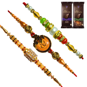 3 Rakhi - Beautiful Fancy Rakhis with Chocolate Box