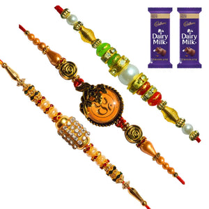 3 Rakhi - Beautiful Fancy Rakhis with Chocolate Box