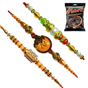 3 Rakhi - Beautiful Fancy Rakhis with Chocolate Box