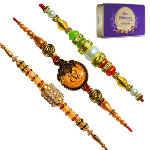3 Rakhi - Beautiful Fancy Rakhis with Chocolate Box