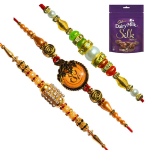 3 Rakhi - Beautiful Fancy Rakhis with Chocolate Box