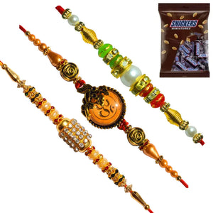 3 Rakhi - Beautiful Fancy Rakhis with Chocolate Box