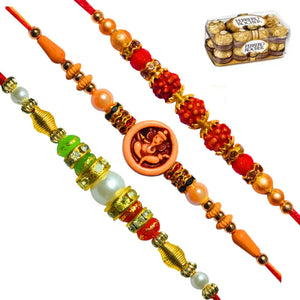 3 Rakhi - Beautiful Handicraft Rakhi With Chocolate Box