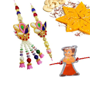 3 Rakhi - Bhaiya Bhabhi Rakhi and 1 Kids Rakhi With Indian Sweets