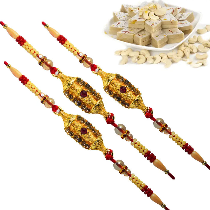 3 Rakhi - Exclusive Fancy Rakhi With Indian Sweet