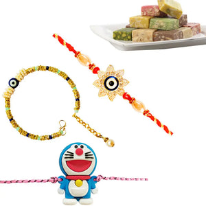 3 Rakhi - Family Rakhi Set With Indian Sweet