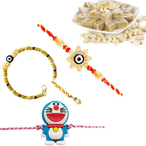 3 Rakhi - Family Rakhi Set With Indian Sweet