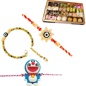 3 Rakhi - Family Rakhi Set With Indian Sweet