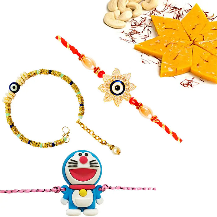 3 Rakhi - Family Rakhi Set With Indian Sweet