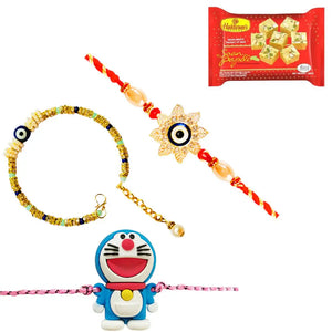 3 Rakhi - Family Rakhi Set With Indian Sweet