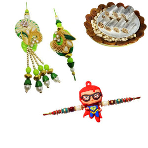 3 Rakhi - Fancy Couple Rakhi, and 1 Kids Rakhi With Indian Sweets