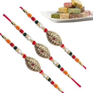 3 Rakhi - Fancy Rakhi Set With Kaju Mix Sweet