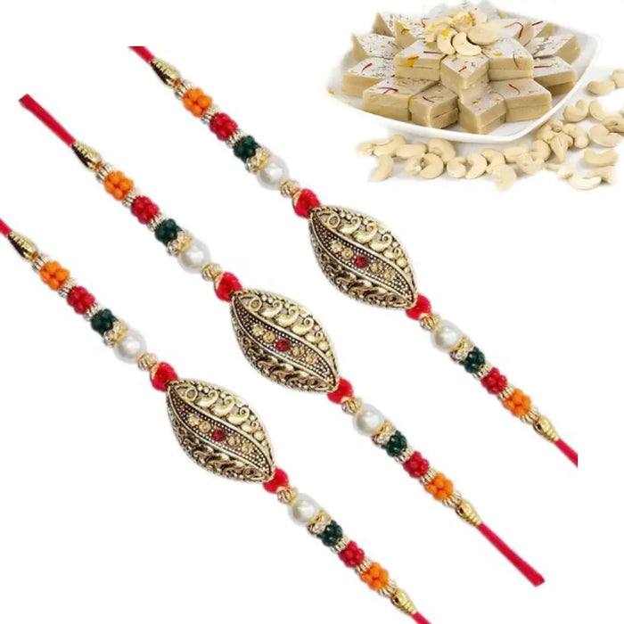 3 Rakhi - Fancy Rakhi Set With Kaju Mix Sweet