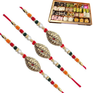 3 Rakhi - Fancy Rakhi Set With Kaju Mix Sweet